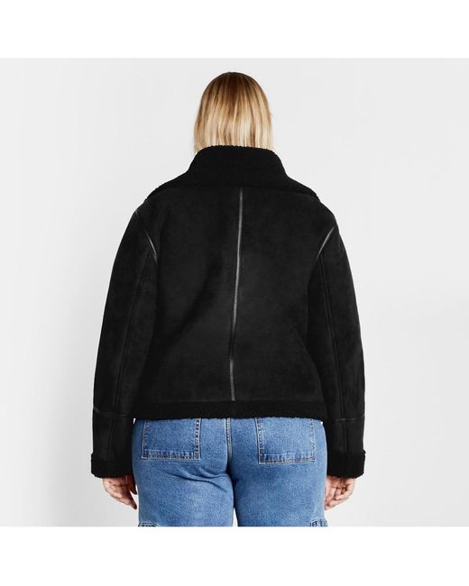 City Chic Black Plus Size Sherpa Hunter Jacket