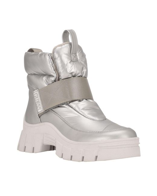 Guess Hidemi Lug Sole Puffer Bootie in Silver (Gray) Lyst