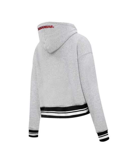 Pro Standard Gray Arkansas Razorbacks Script Tail Fleece Cropped Pullover Hoodie
