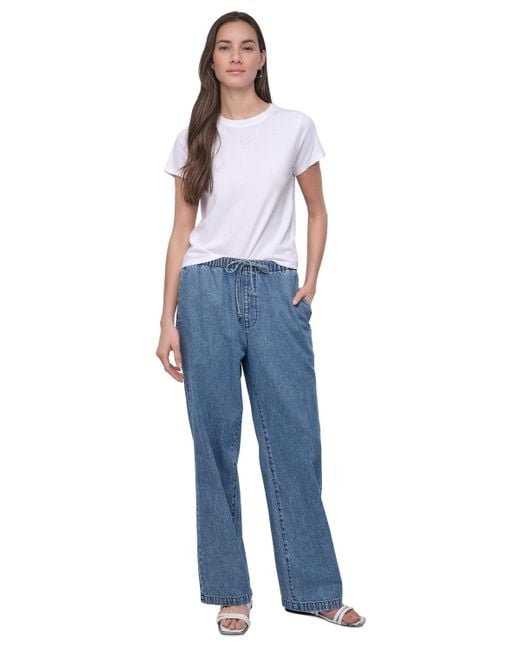 DKNY Blue High Rise Drawstring-waist Cotton Jeans