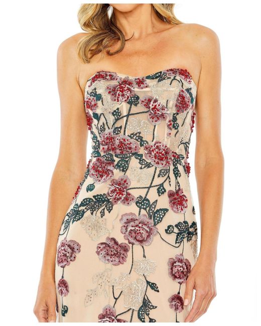 Mac Duggal Metallic Strapless Floral Embroidered Gown
