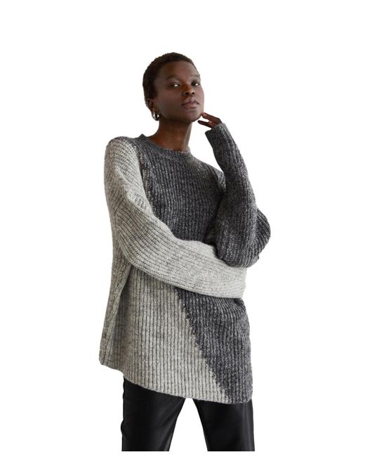 Crescent Gray Reese Color Block Asymmetric Sweater