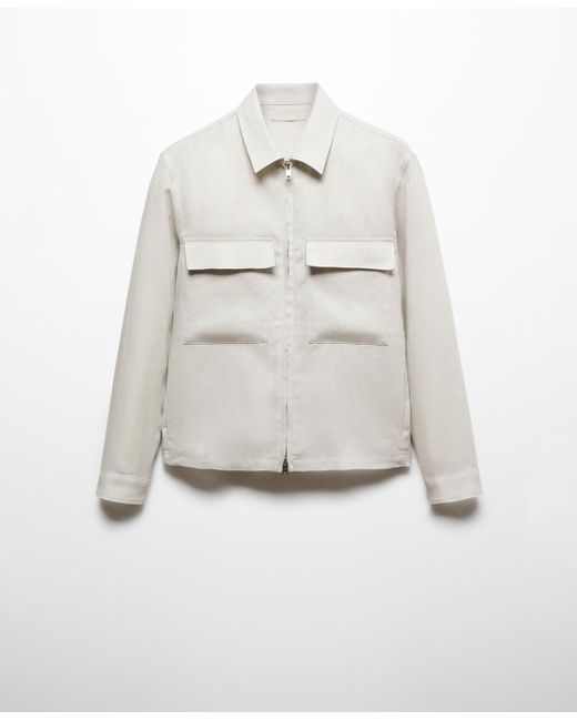 Mango White Zipper Linen Jacket for men