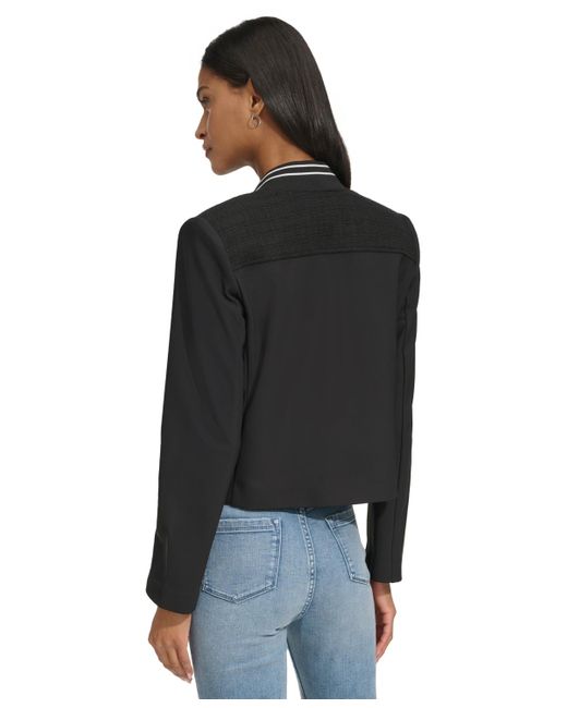 Karl Lagerfeld Black Petite Mixed-media Bomber Jacket