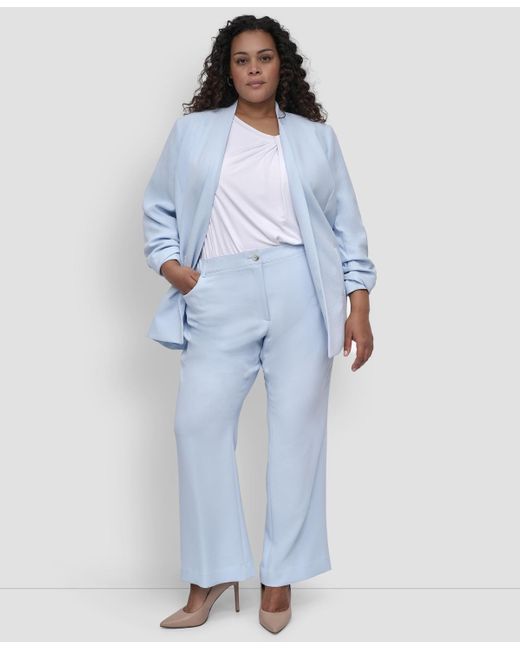 DKNY Blue Plus Size Ruched-sleeve Open-front Blazer