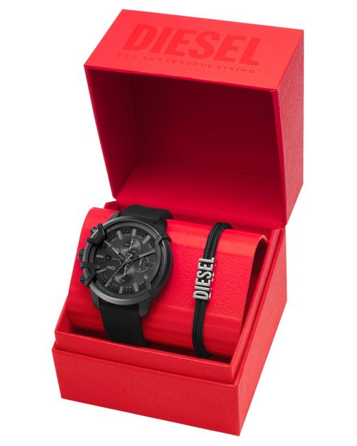 DIESEL Griffed Chronograph Silicone Watch 48mm Gift Set in Black for Men |  Lyst