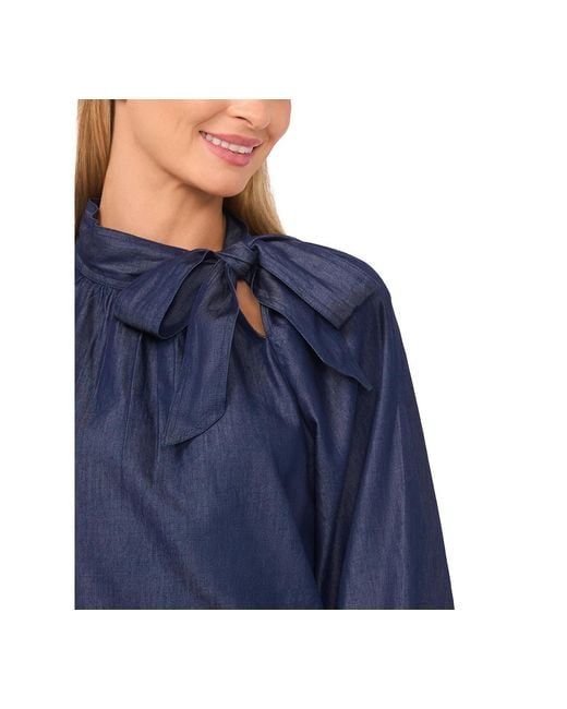 Cece Blue Tie Collared Top