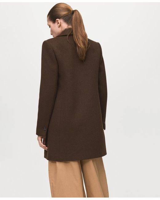 Mango Brown Double-breasted Wool Blend Coat