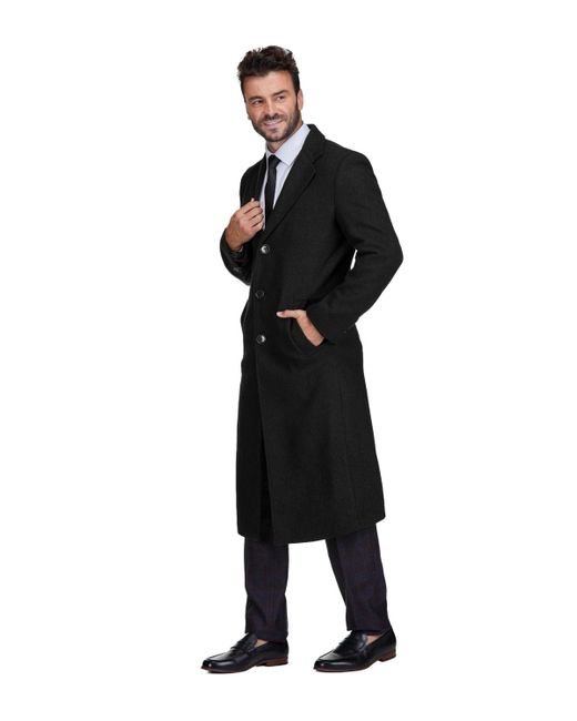 Braveman Black Knee Length Wool Blend Three Button Long Jacket Overcoat Top Coat for men