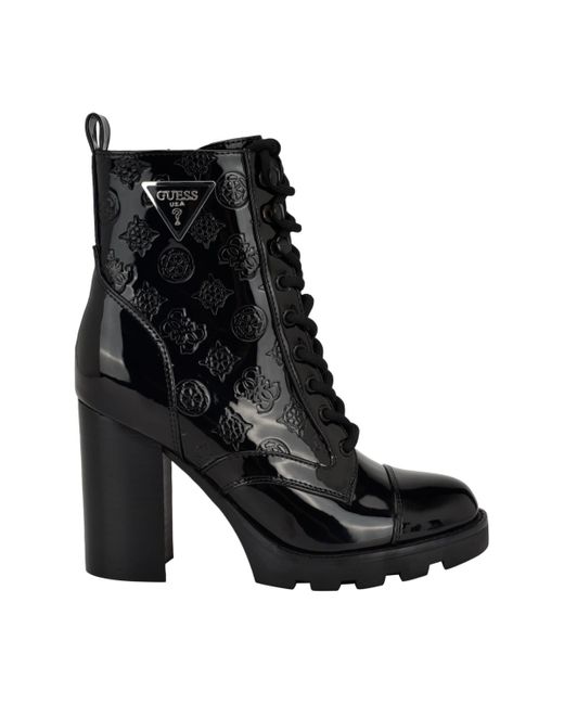 Guess Black Neadyn Heeled Lug Sole Lace Up Hiker Booties