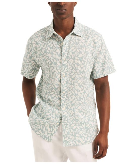 Nautica White Floral Print Short Sleeve Button-front Shirt for men