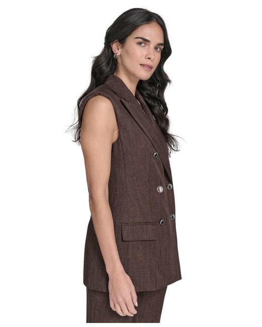 Calvin Klein Brown Petite Double Breasted Sleeveless Blazer