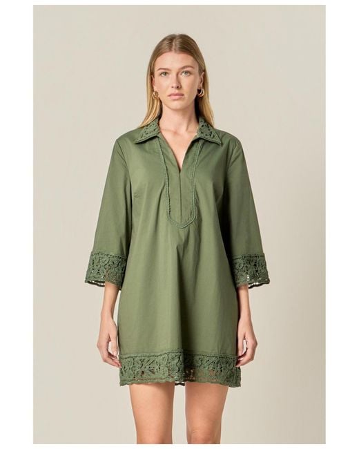 olive green one piece dress Havana Haze Crochet Mini Dress
