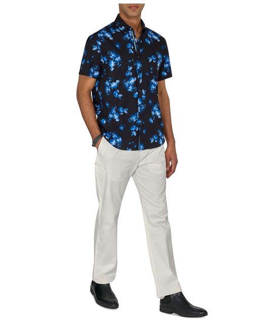 Society of Threads Blue Regular-fit Non-iron Performance Stretch Floral Button-down Shirt for men