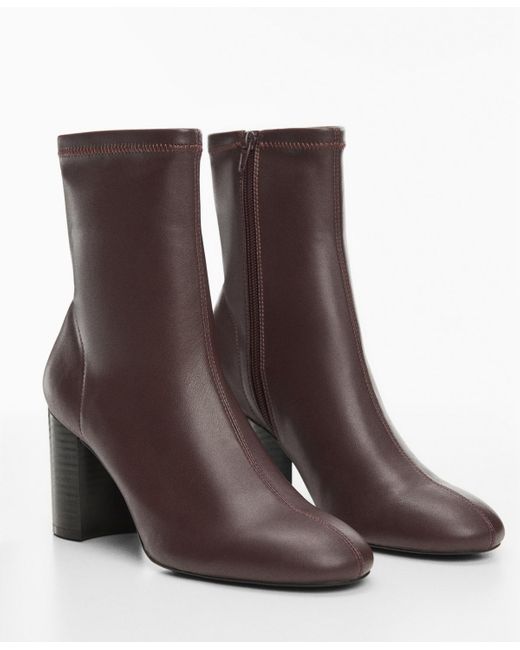 Mango Brown Round-toe Heeled Ankle Boots
