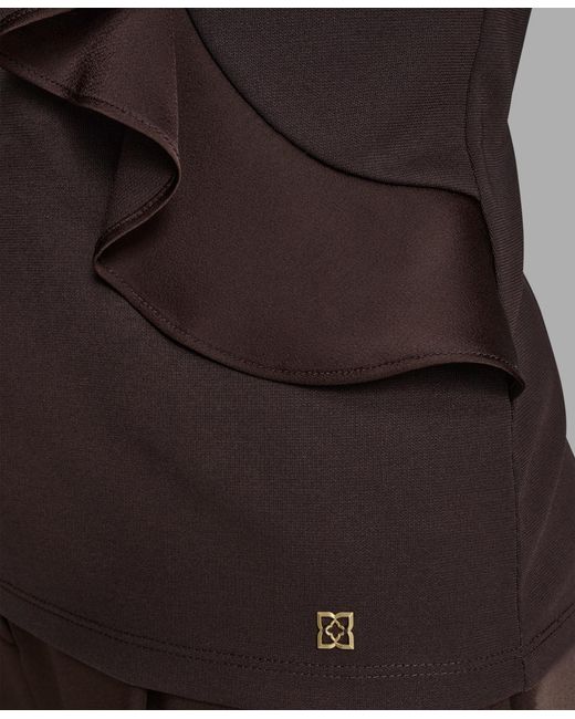 BCBGMAXAZRIA Brown Sleeveless Ruffle Front Blouse