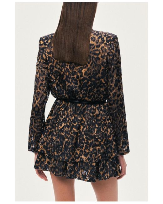 Nocturne Black Printed Leopard Belted Jacket