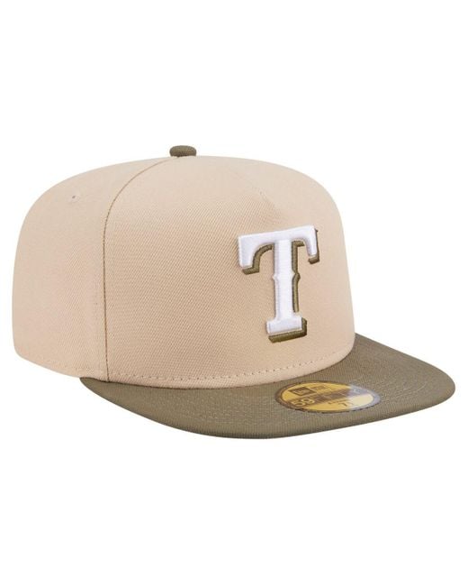 KTZ Natural Light Beige/olive Texas Rangers Two-tone Color Pack A-frame 59fifty Fitted Hat for men