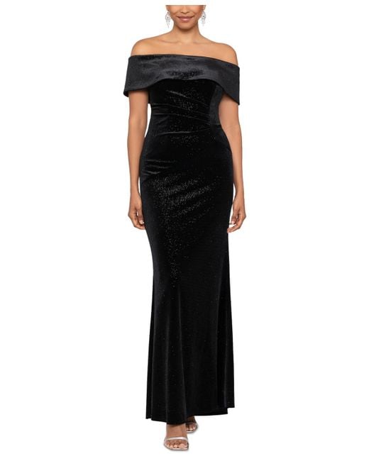 Xscape Offtheshoulder Velvet Glitter Dress in Black Lyst