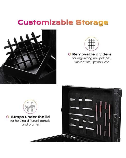 Byootique Black Rolling Makeup Case Nail Table