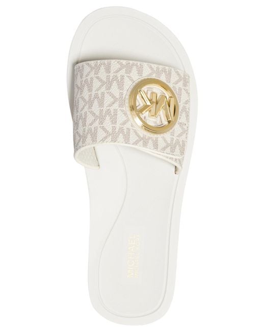 Michael Kors White Michael Mk Charm Pool Slide Slip-on Flat Sandals