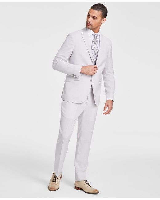 Kenneth Cole White Slim-fit Mini-houndstooth Suit for men