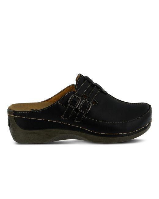 Spring Step Black Happy Multi-strap Leather Slip-on Clogs