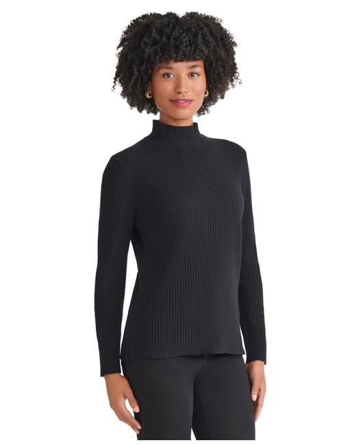 Jones New York Blue Sutton Ribbed Mock-neck Long-sleeve Sweater
