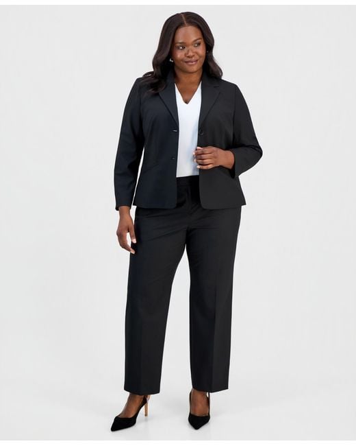 Kasper Blue Plus Size Washable Bi-stretch Notched-collar Two-button Blazer