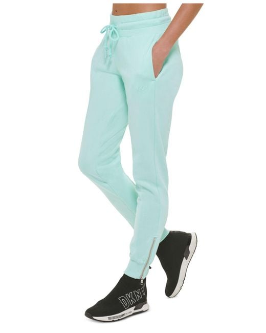 DKNY Cotton Zipperhem Ribbedcuff Joggers in Green Lyst