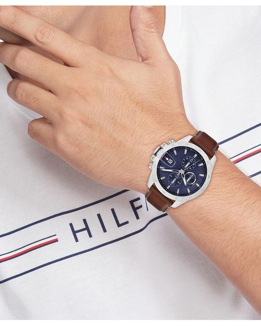 Tommy Hilfiger Blue Multifunction Leather Strap Watch for men
