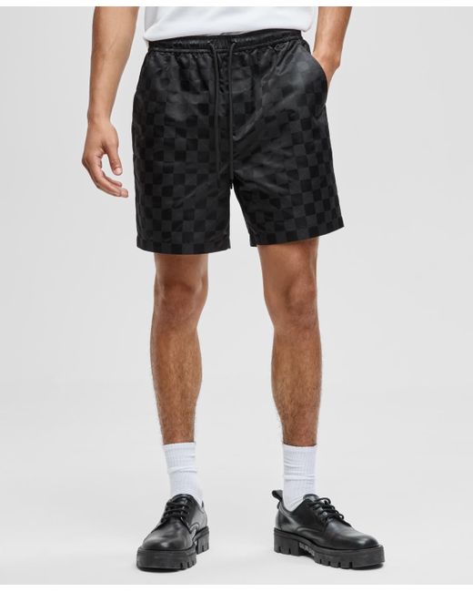 Mode Of One Black Check Jacquard Regular-fit 6-1/2" Track Shorts for men