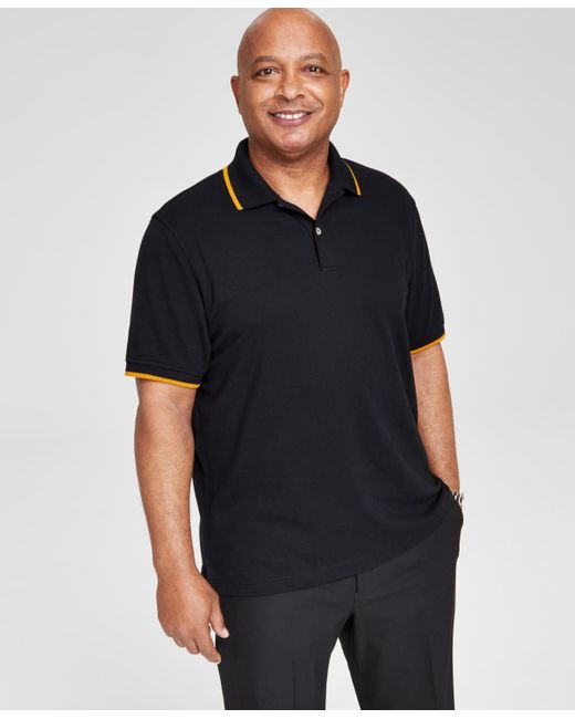 Club Room Black Regular-fit Tipped Performance Polo Shirt for men