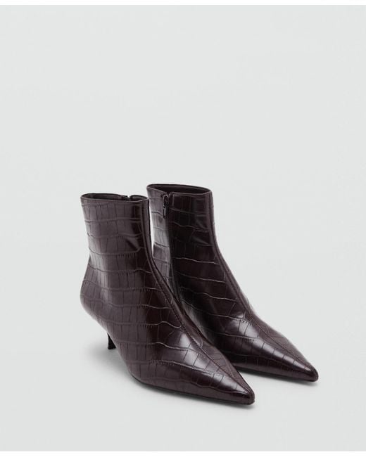 Mango White Croc-effect Pointed-toe Ankle Boots
