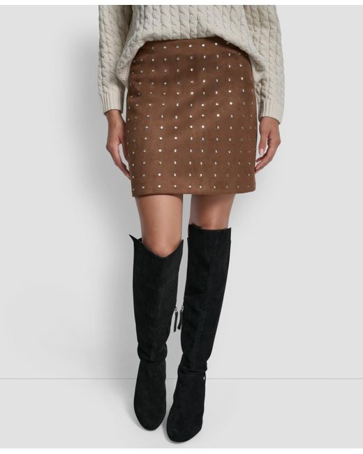 DKNY Natural Embellished Mini Skirt