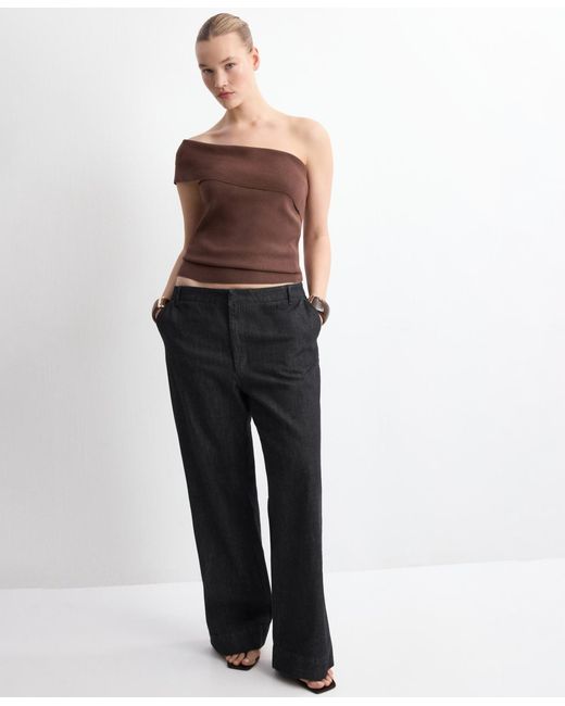Mango Brown Strapless Knitted Top