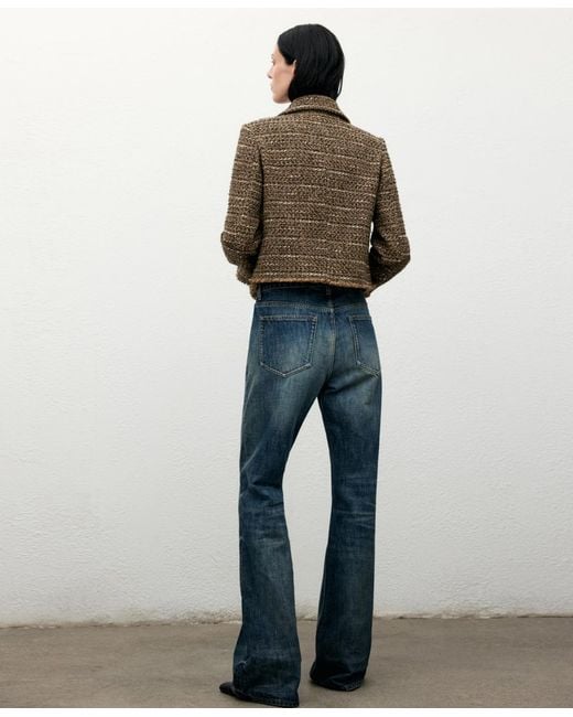 Mango Brown Fur Collar Tweed Jacket