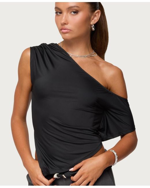 Edikted Black Katana Asymmetric Off Shoulder Top
