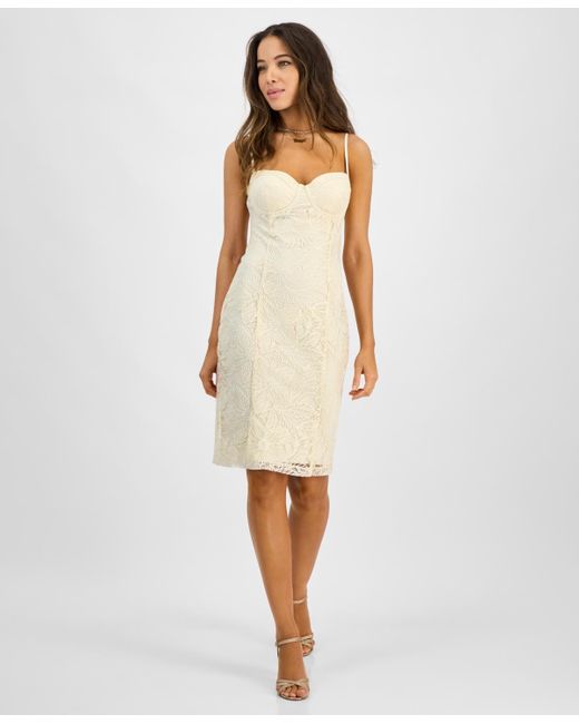 Guess White Serene Floral-lace Corset-laced Dress