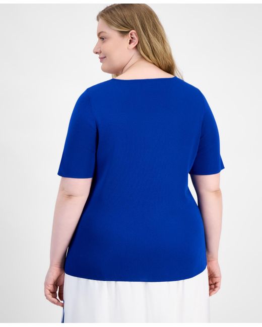 Anne Klein Blue Plus Size Square-neck Sweater