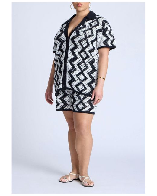Eloquii Black Plus Size Oversized Crochet Button Up