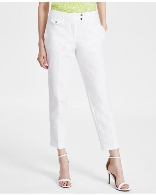 Anne Klein White Slim-fit Double-button Ankle Pants
