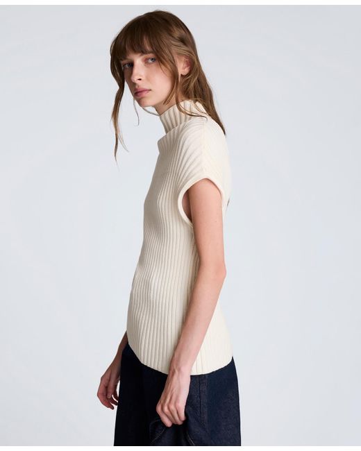 Kenneth Cole White Asymmetric Rib Mock Neck Sweater