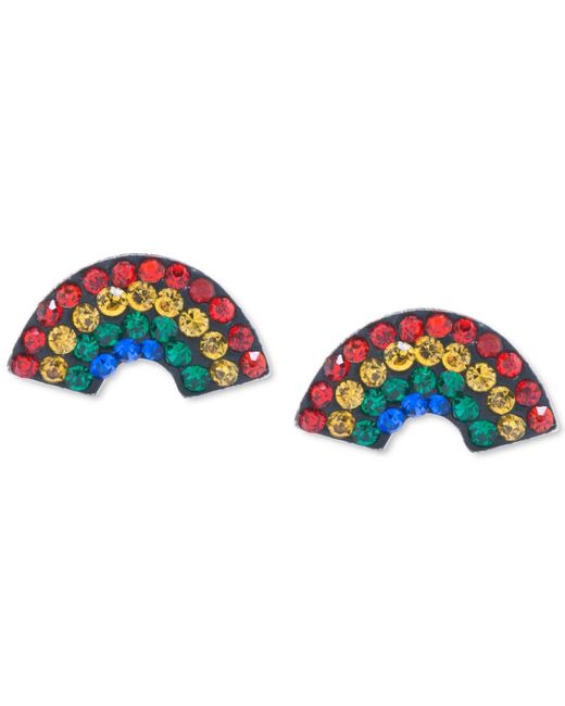 Macy's Blue Multicolor Pave Rainbow Stud Earrings
