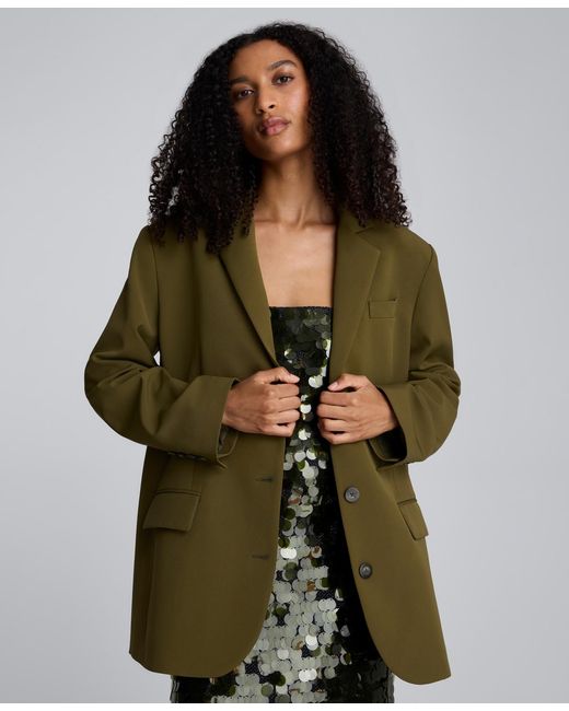 Kenneth Cole Green Luxe Stretch Twill Three-button Boyfriend Blazer
