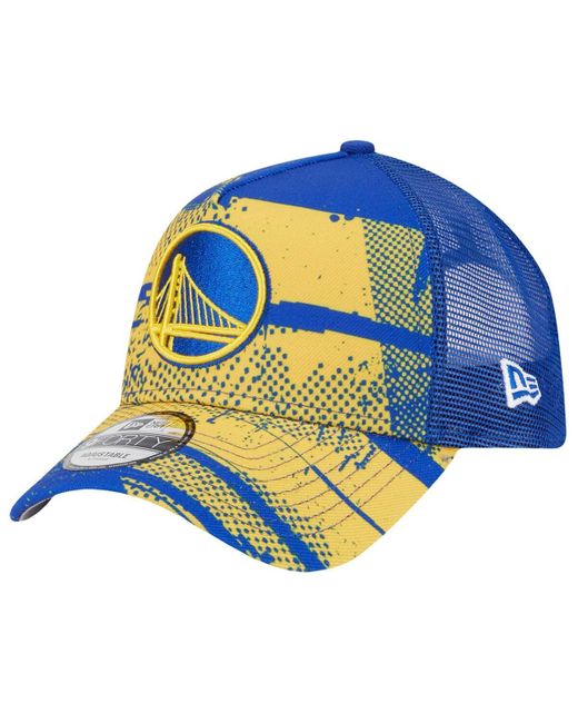 KTZ Blue Royal/gold Golden State Warriors Tip Off A-frame Trucker 9forty Adjustable Hat for men