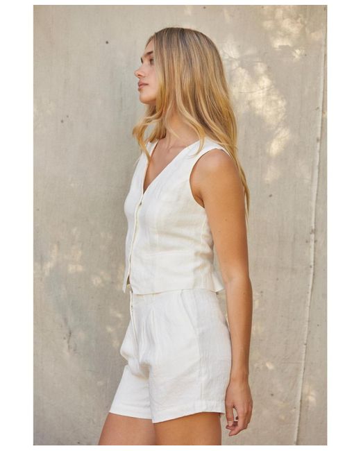 Crescent White Juliet Linen Vest