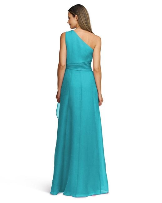 JS Collections Blue Seraphina Organza One-shoulder Evening Gown