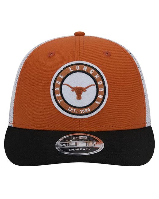 KTZ Brown Texas Orange Texas Longhorns Throwback Circle Patch 9fifty Trucker Snapback Hat for men