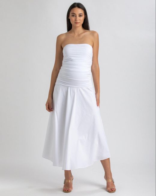 PIETRO BRUNELLI MATERNITY White Maternity Strapless Side Ruching Poplin And Jersey Coco Dress